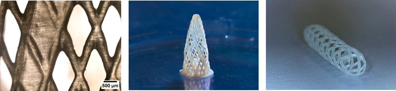 Printed stent models using the READYPCL INX material, demonstrating the attainable resolutions on the Readily3D Tomolite v2.0